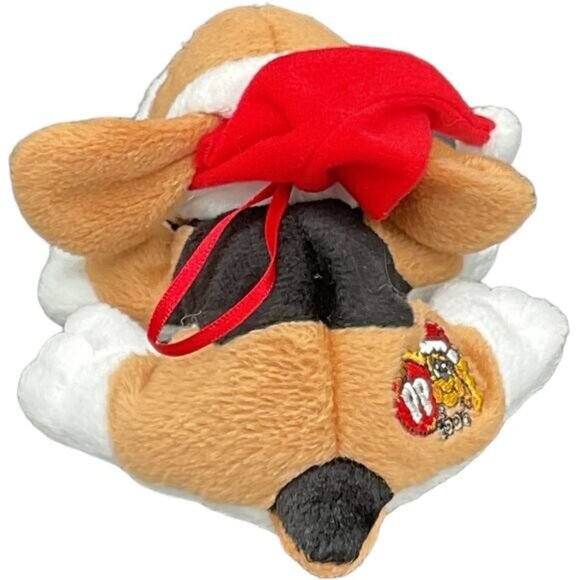 Holiday Beanie Plush Puppy Dog Santa Hat Red Ribbon Embroidered Design By PP - Picture 3 of 7